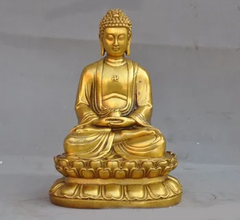 

christmas 9"Tibetan buddhism brass lotus Medicine Buddha Healing Herbs Sakyamuni statue New Year