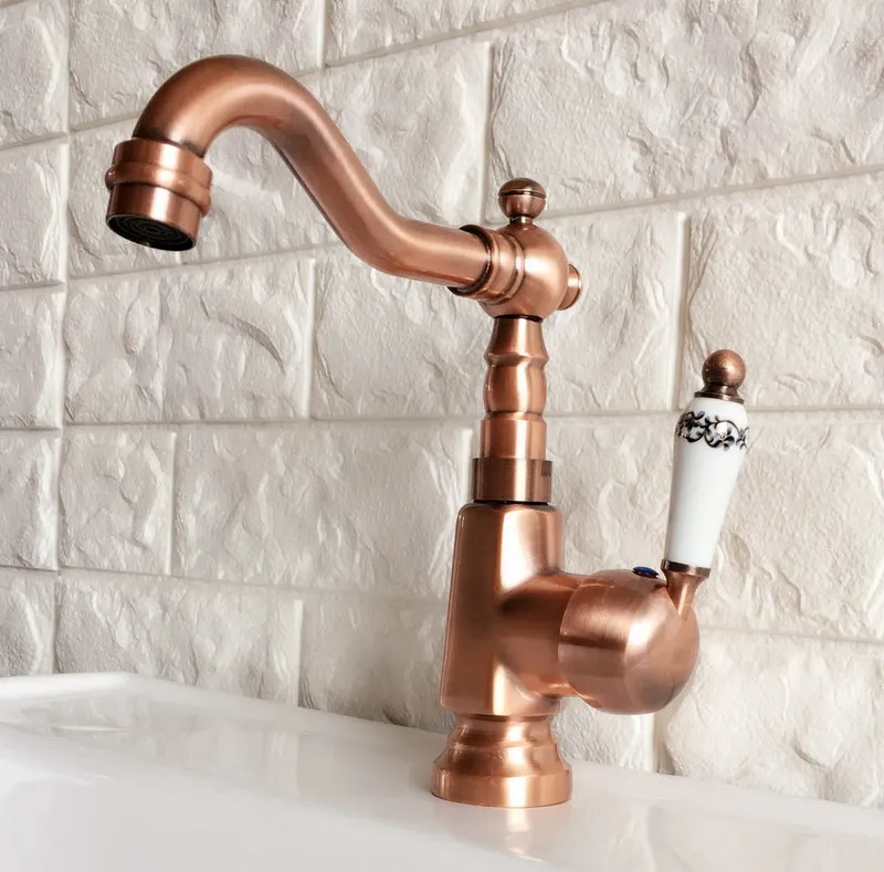 Swivel Spout Water Tap Antique Red Copper Single Handle Single Hole Kitchen Sink & Bathroom Faucet Basin Mixer Tap anf398