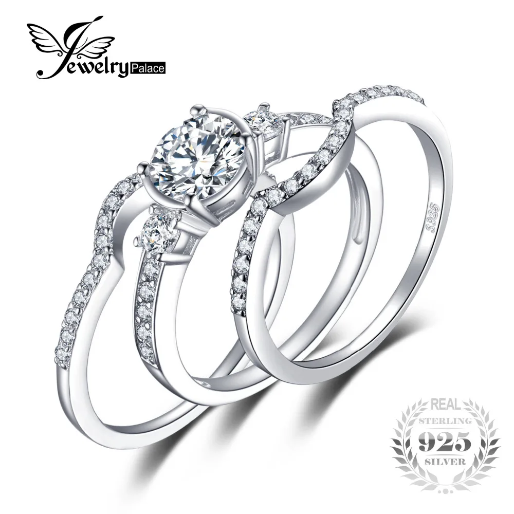 Jewelrypalace 3 Камни 1.5ct шт. Юбилей обручальное Обручение кольцо Свадебные Наборы для
