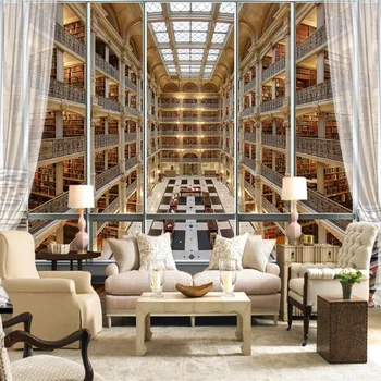 

European Style 3D Stereo Library Photo Murals Wallpaper Book Store Study Background Wall Cloth Eco-Friendly Waterproof Wallpaper