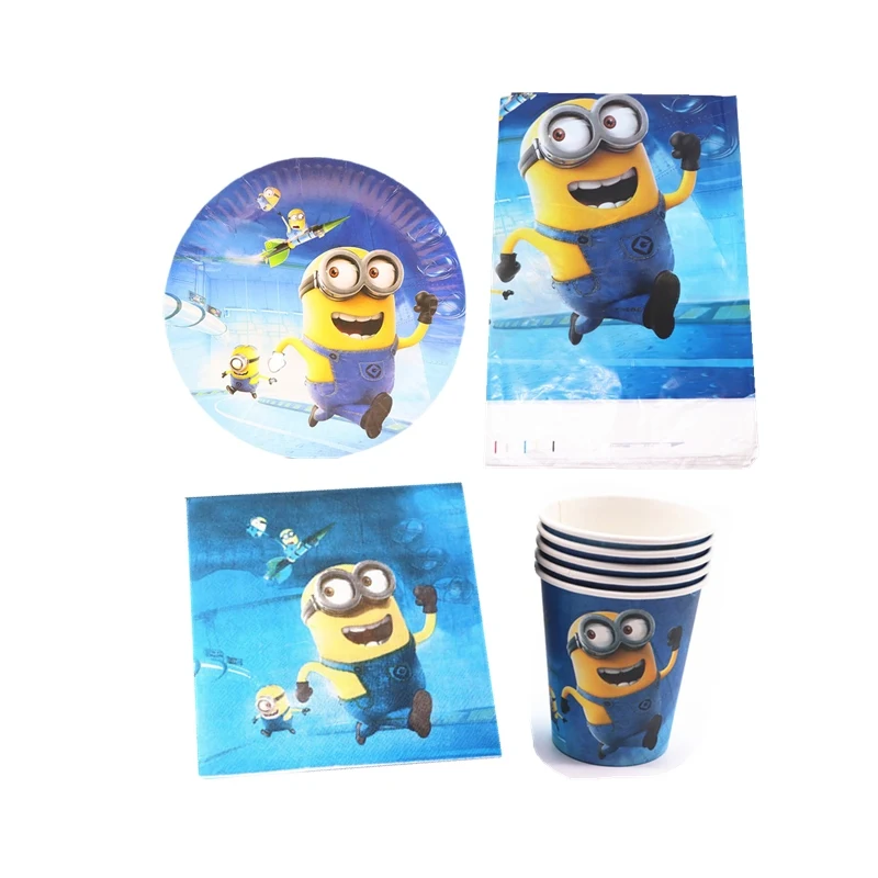 

61PCS Boys Favors Cups Decoration Tablecloth Minions Theme Tableware Set Birthday Party Maps Plates Baby Shower Paper Napkins