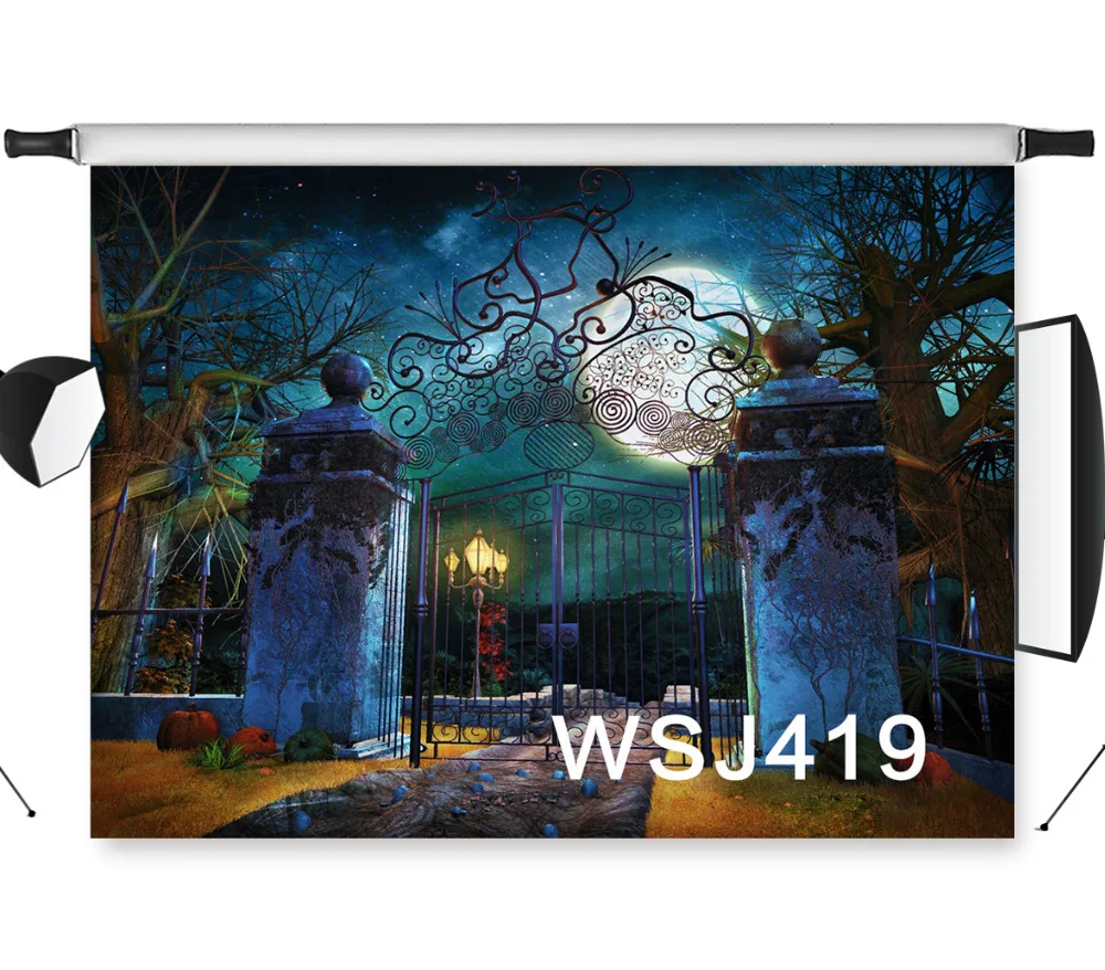 LB 9X6FT Halloween Night Vinyl/Polyester Photography Backdrop Props Moon in the Yard Custom Studio Photo Party Background |