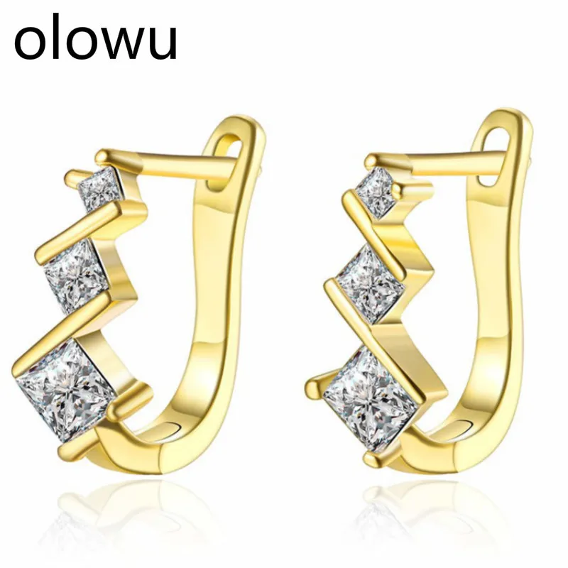

olowu Tiny Small Huggies Hoop Earrings For Women Gift Gold Color Copper Cubic Zirconia Crystal Earring Fashion Ear Rings Clip