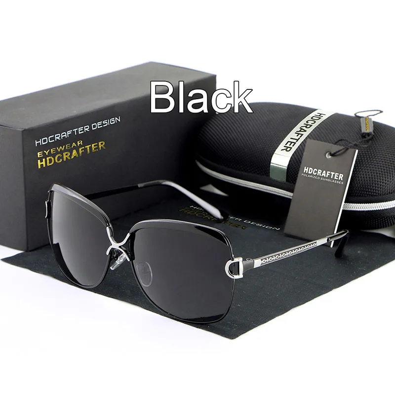 HDCRAFTER, поляризационные солнцезащитные очки для женщин, фирменный дизайн, женские ретро негабаритные солнцезащитные очки для женщин oculos de sol feminino - Цвет линз: Black