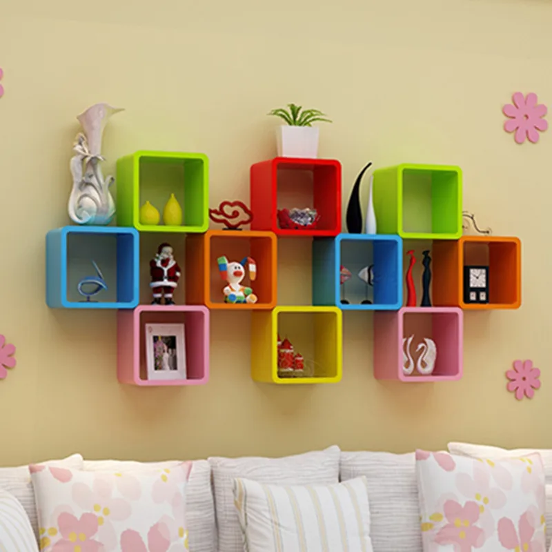 Креативные квадратные стойки для детского сада, украшения детской комнаты, настенные стойки, деревянные цветные украшения детской комнаты, реквизит для фотосъемки