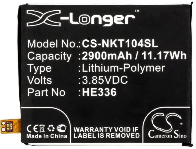 Batteria Cameron Sino 2900Mah Per Nokia 5 Dual Sim 5 Dual Sim Td-Lte 5 Dual Sim Td-Lte Latam 5 Premium Edition Dual Sim