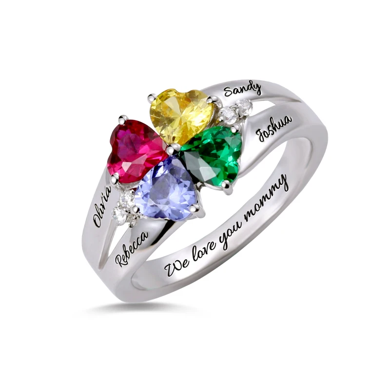 Silver heart ring with white stones in the middle names for summer
