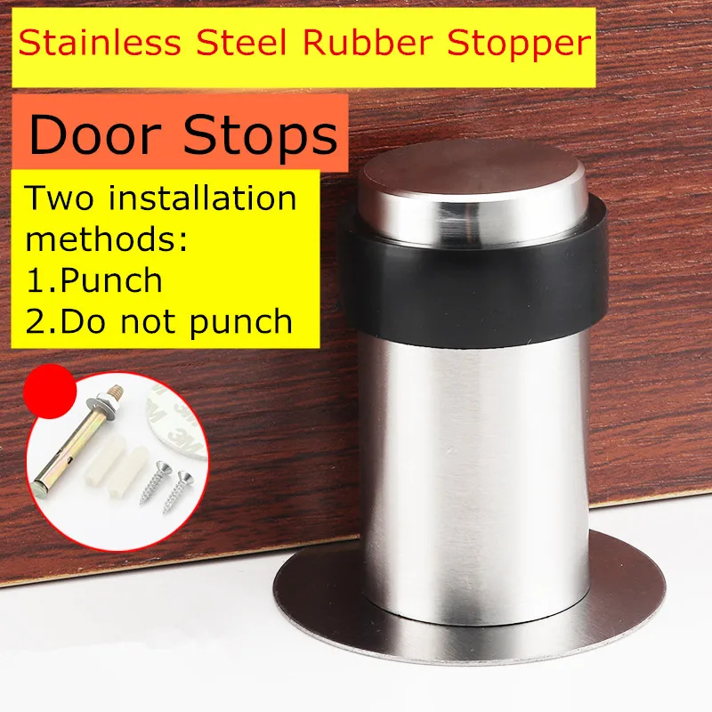 Double Use Door Stops with 3M Glue or Screws Suction Anti-Collision Stainless Steel Rubber Stopper Turtle Has Binding Resistance