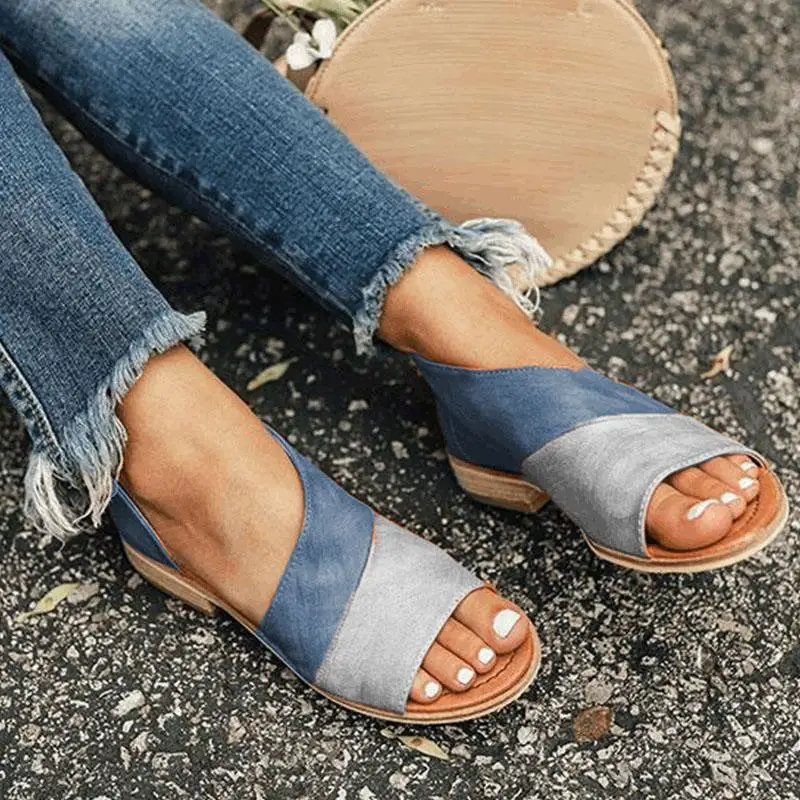 EOEODOIT женские летние сандалии с открытым носком на плоской подошве кожаные Лоскутные туфли большие размеры осенние слипоны удобные кожаные туфли