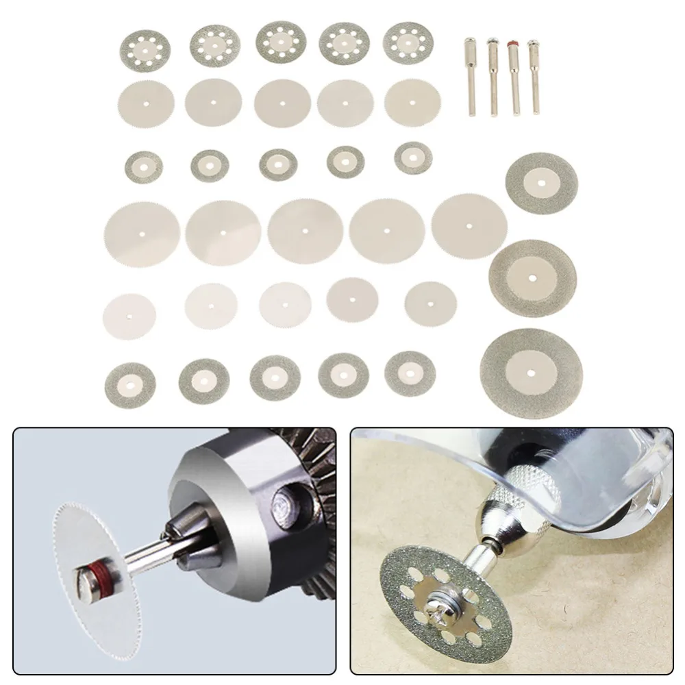 

37Pcs/Set Stainless Steel Cutting Wheel Disc Saw Blades and Mandrels Set Fit Cutting Blade Disc Diamond Rotary Tools Wholesale