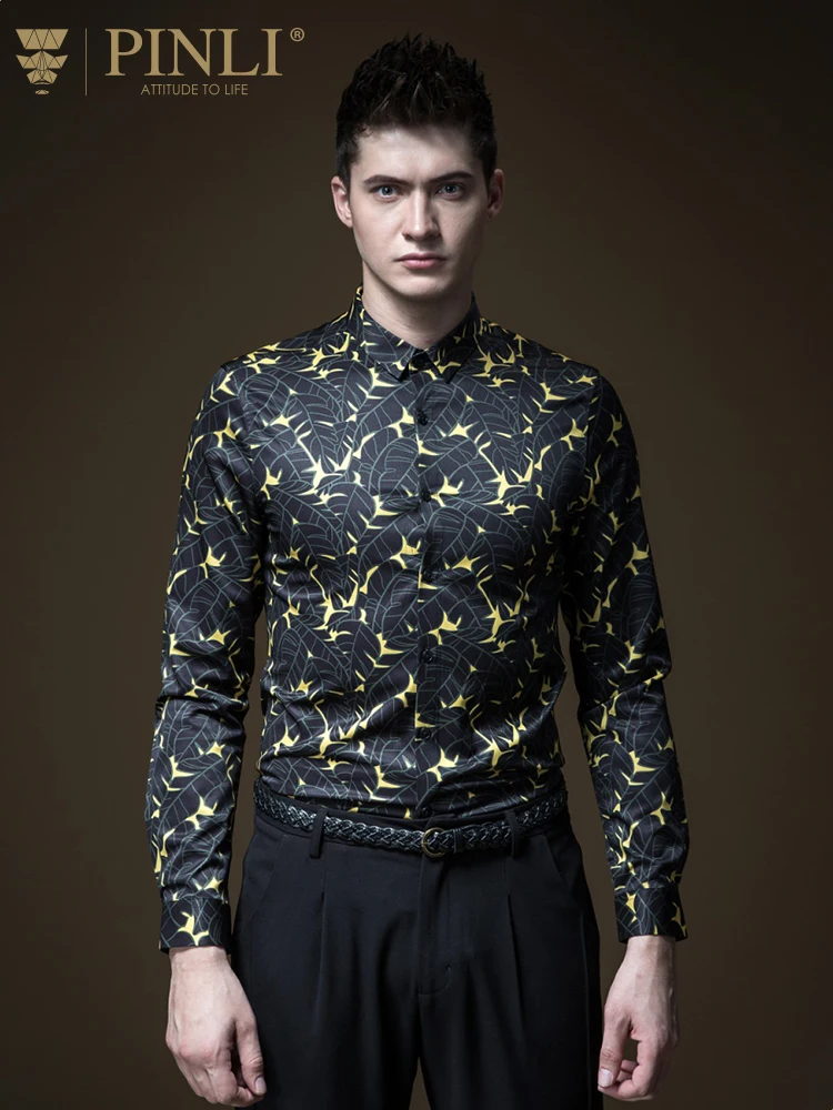 

2019 Camisas Masculina Blusas Pinli Spring New Men's Decoration Square Collar Printed Bottom Long Sleeve Shirt Top B191213051