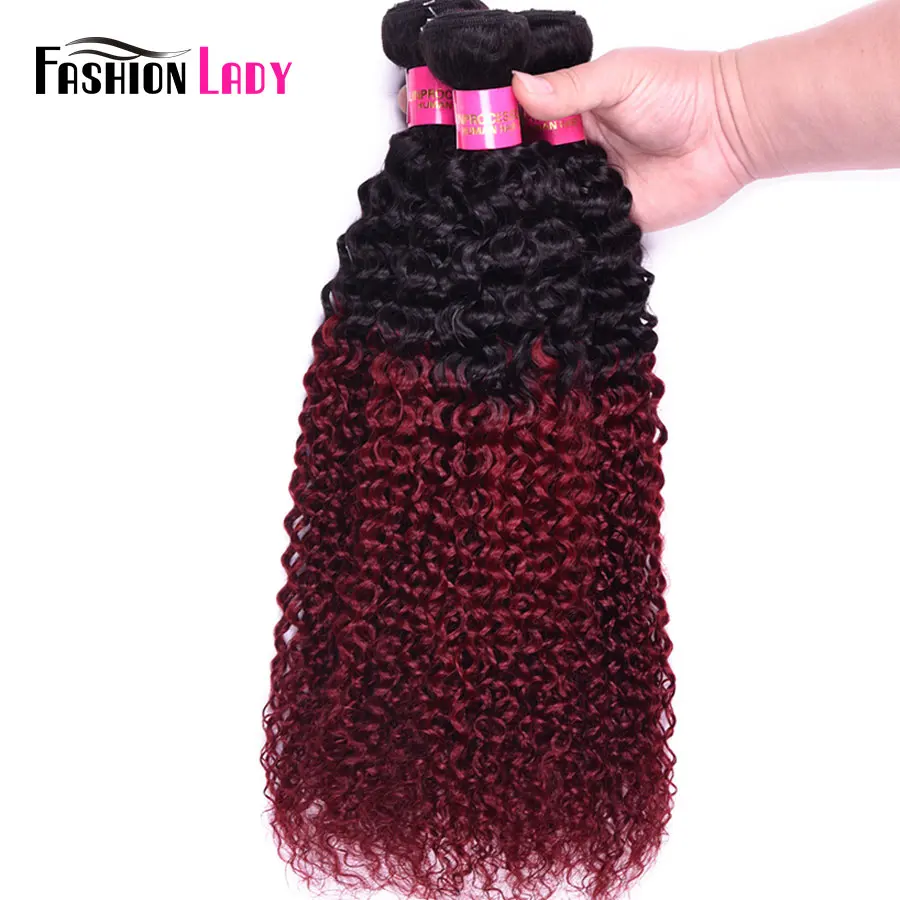Fashion Lady Pre-Colored Ombre Brazilian Hair 3 Bundles Two Tone Human Hair Weave 1b/burg Burgundy Curly Bundles Non-remy