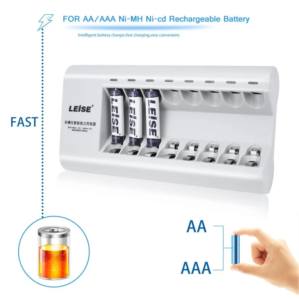 

LEISE-728 Intelligent Rechargeable Independent Battery Charger Adapter For AAA NiCd NiMH Including 8PCS 950mAh AAA Batteries