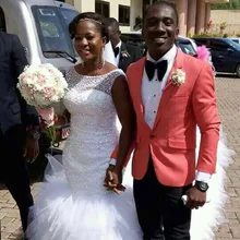 abule customer real poto 2016 African Style White Beading Tiered Wedding Dress Lace Up Custom Made Bridal Gown Vestido De Noiva