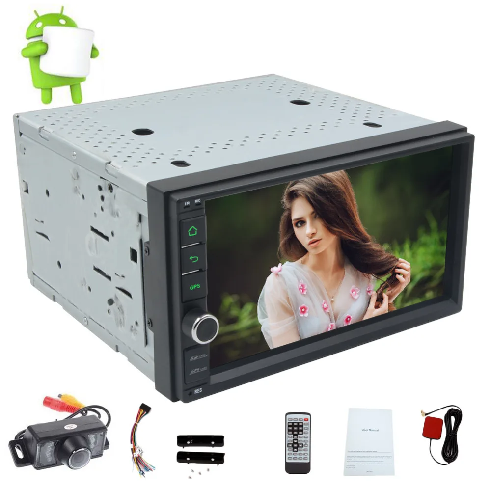 

Double 2 Din Autoradio Android 6.0 In Dash Car Stereo Radio GPS Navigation Support 7 Colors LEDs Button 4G WIFI Bluetooth Mirror