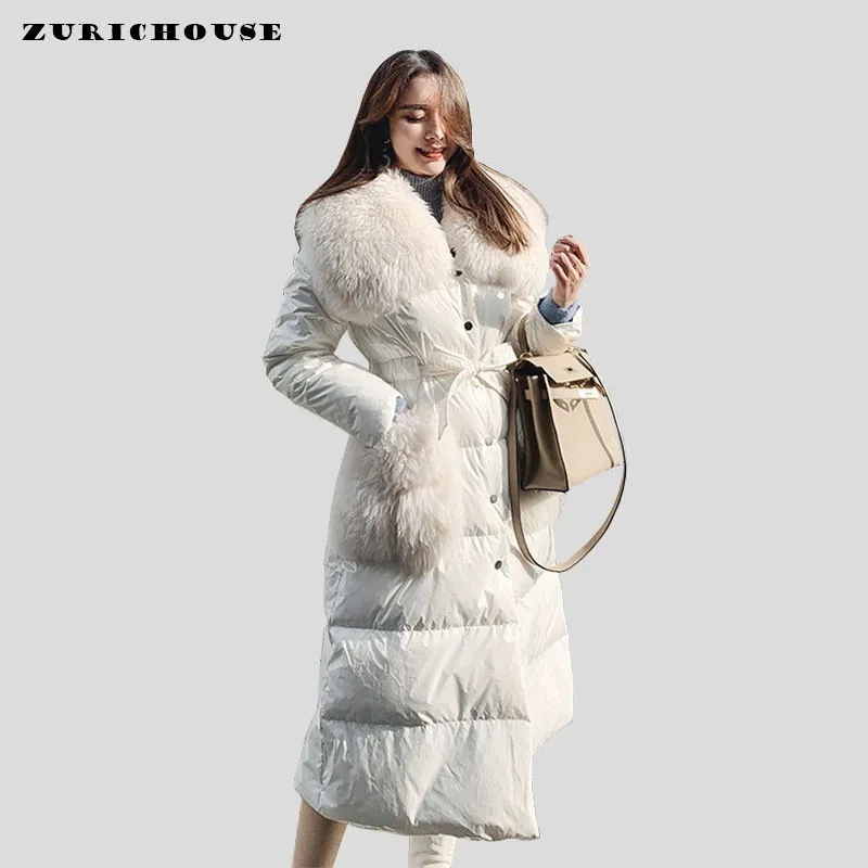 

ZURICHOUSE Shiny Winter Coats Woman Long Parka 2019 Fashion Big Fur Collar Fluff Pocket Design Down Cotton Padded Jacket Female
