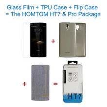Whole Package 3 in 1 Original HOMTOM HT7 & HT7 Pro TPU Protective Case + Flax Texture Leather Case + Tempered Glass Screen Film