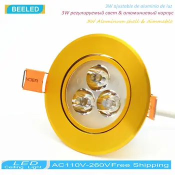 

1X 3W LED lamp dimmer Dimmable Recessed LED ceiling lights lamp led light 3W spot light lamp holiday home lighting Gold body
