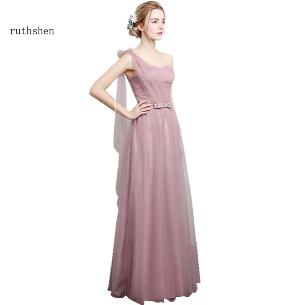 

ruthshen Bridesmaid Dresses Long Pink Women One Shoulder Tulle Bridesmaid Dress/ Vestido Madrinha Wedding Party Tulle Dress 2019