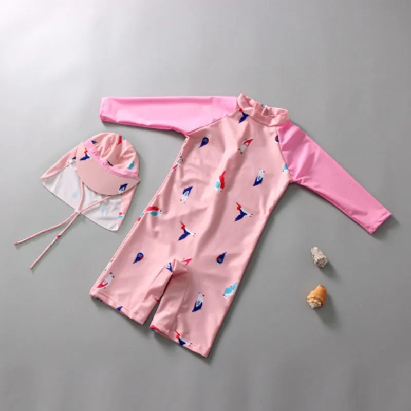 

2019Trendy Swimwear Baby Girl One Pieces Cap 2Piece Suit Bird Printing Swimsuit for Girls Swimming Bathing Suit Girl's swimsuits