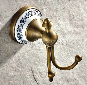 

Antique Brass Finish Bathroom Shower Towel Coat Hooks Robe Dual Hook Hanger Wall Mounted lba410