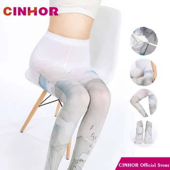 

CINHOR Original Personality Harajuku Sky Gradient Sexy Women's Party Pantyhose Bird Sound No Crotch Breathable Nylon Thin Socks