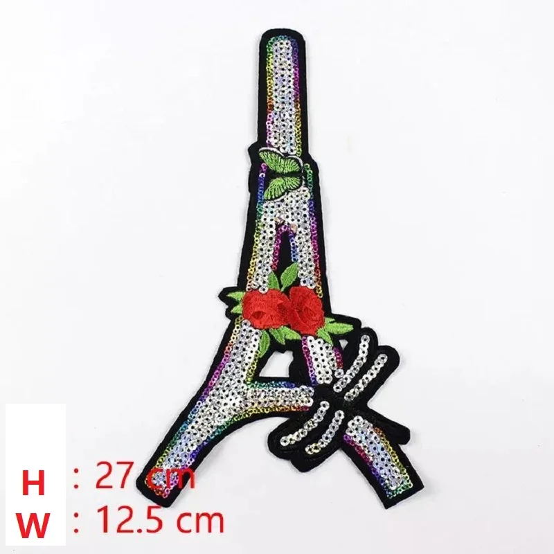 

Fashion Eiffel Tower Sequined Embroidered Patches Red Rose Flower Appliqued Patch DIY Accessories Bag Cloth Decal Iron on Patch