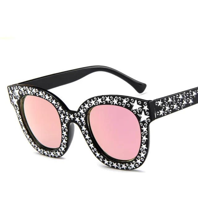 Роскошные очки от итальянского бренда, женские квадратные солнцезащитные очки с кристаллами, зеркальные ретро очки с полной звездой, женские солнцезащитные очки черного и серого цветов - Lenses Color: black red
