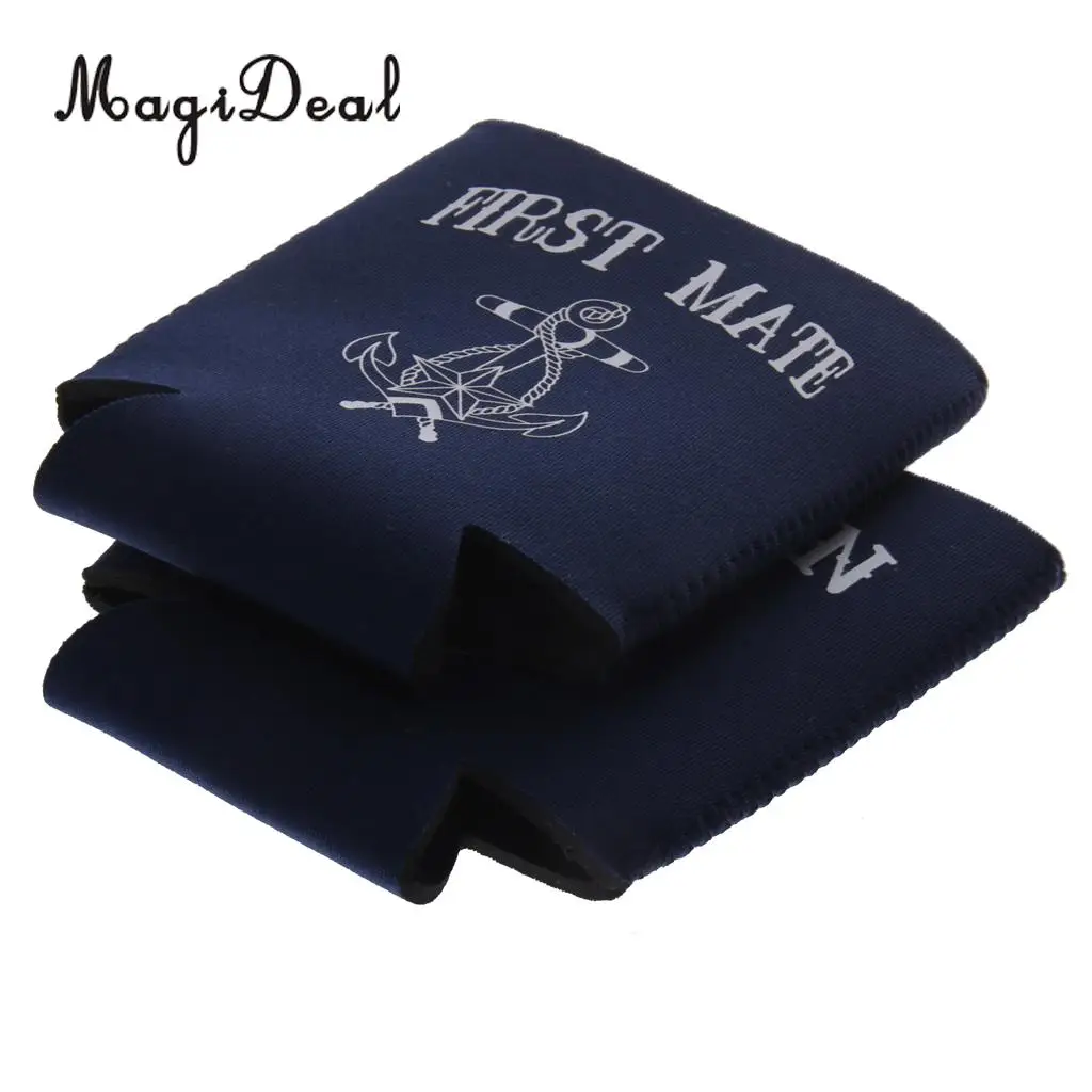 2 Pair Captain First Mate Anchor Beer Soda Can Cooler Insulation Neoprene Sleeve Holder Wedding Favor