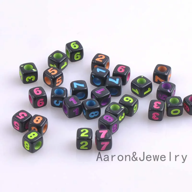 7mm 200PCs Mixed Black Acrylic digit square Beads Spacer Beads For