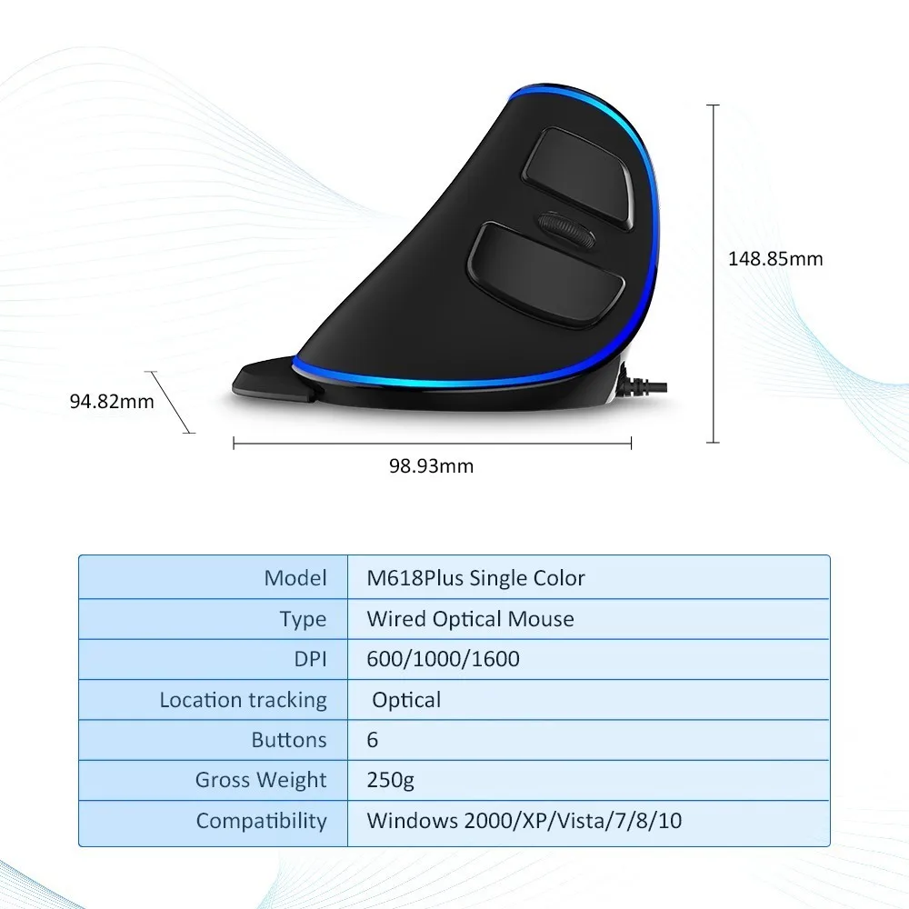 Delux M618 Plus эргономичная Вертикальная проводная мышь 6 кнопок 1600 DPI синий