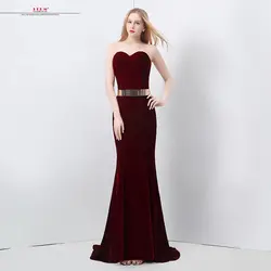 Vestido de formatura 2019 Сексуальная Милая велюр Сексуальная Русалка Выпускные платья Burgundy длинные плюс размер дешевые черные вечерное платье для