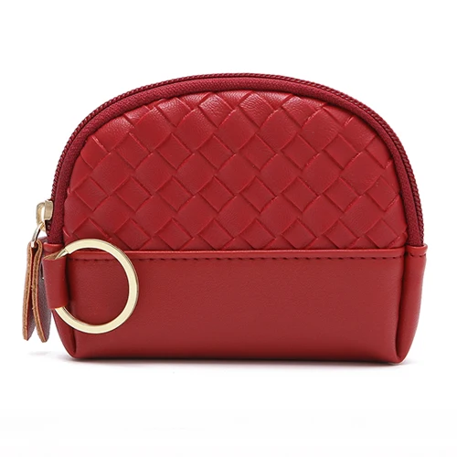 JANE'S LEATHER Brand Fashion Knit Women Coin Purse New Small Mini Change Wallet Cards Cash Bag Key Ring For Girl Teenager - Цвет: red