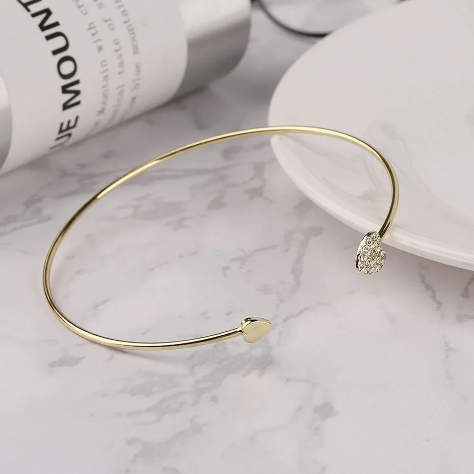 Fashion High Quality Double Heart Bracelet Crystal Love Opening Bracelet Bangles Female Accessories for Gift (8)