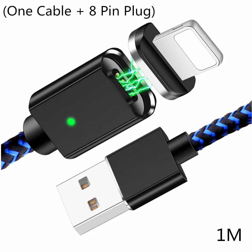 Олаф зарядное устройство данных Магнитный USB кабель для iPhone Micro USB C type C кабель для мобильного телефона Быстрая зарядка магнит зарядное устройство 1 м USB кабели - Цвет: Blue 8 Pin Cable