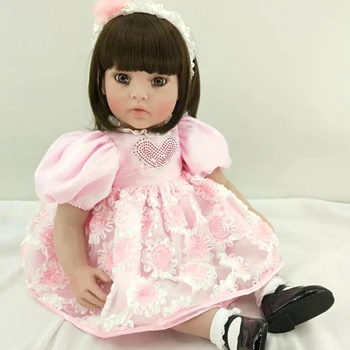 

Silicone Lovely Girl Dolls With Short Hair Big Eyes 2017 New Arrived Accompany Toys 60cm Pink Collection Realistic Lifelike Doll