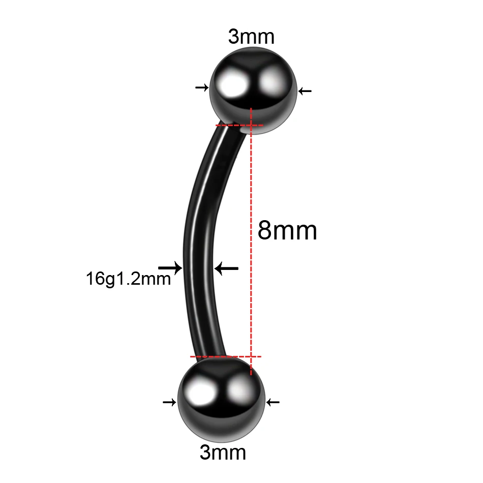 1 шт. титановая черная Подкова для бровей Язык Лабрет кольца шарнирный сегмент носа Перегородка кликер Daith сердце серьги Tragus ювелирные изделия - Окраска металла: 1.2x8x3 Eyebrow Ball