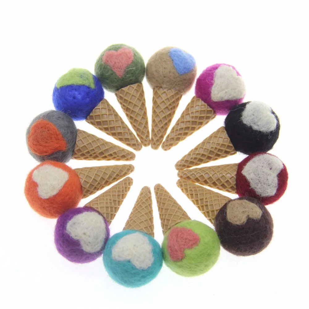

5pcs Foam Filled Wool Felt Heart Embroidery Beads Wool Pom Poms Ice Cream DIY Handcraft Accessories