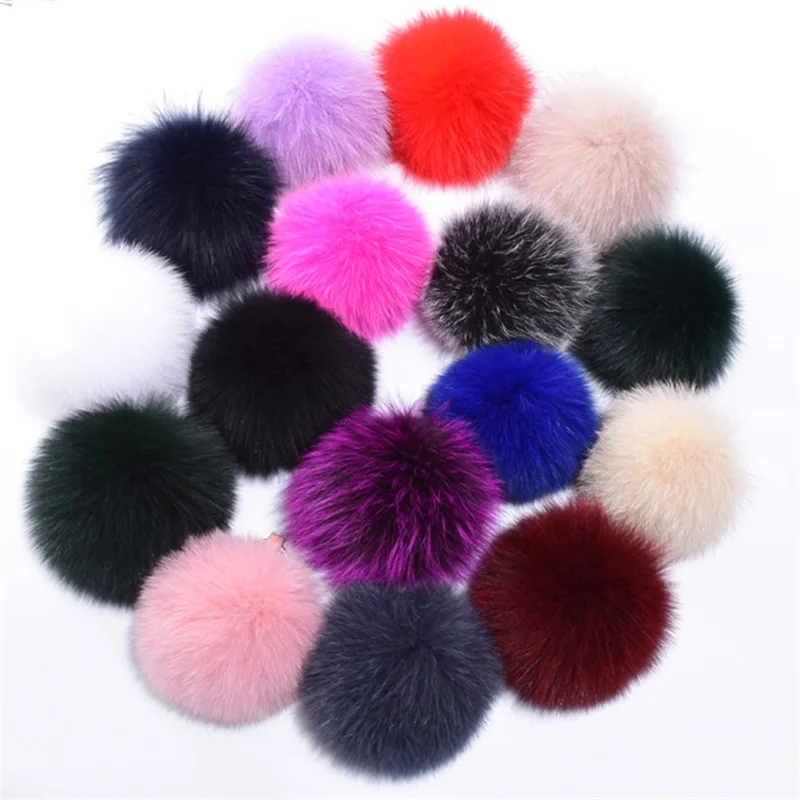 

Really Natural Animal Hairball Wholesale Hat Ball Pom Pom DIY 14-15cm Colorful Large Fox Fur Pompom Knitting Hats With Buckle