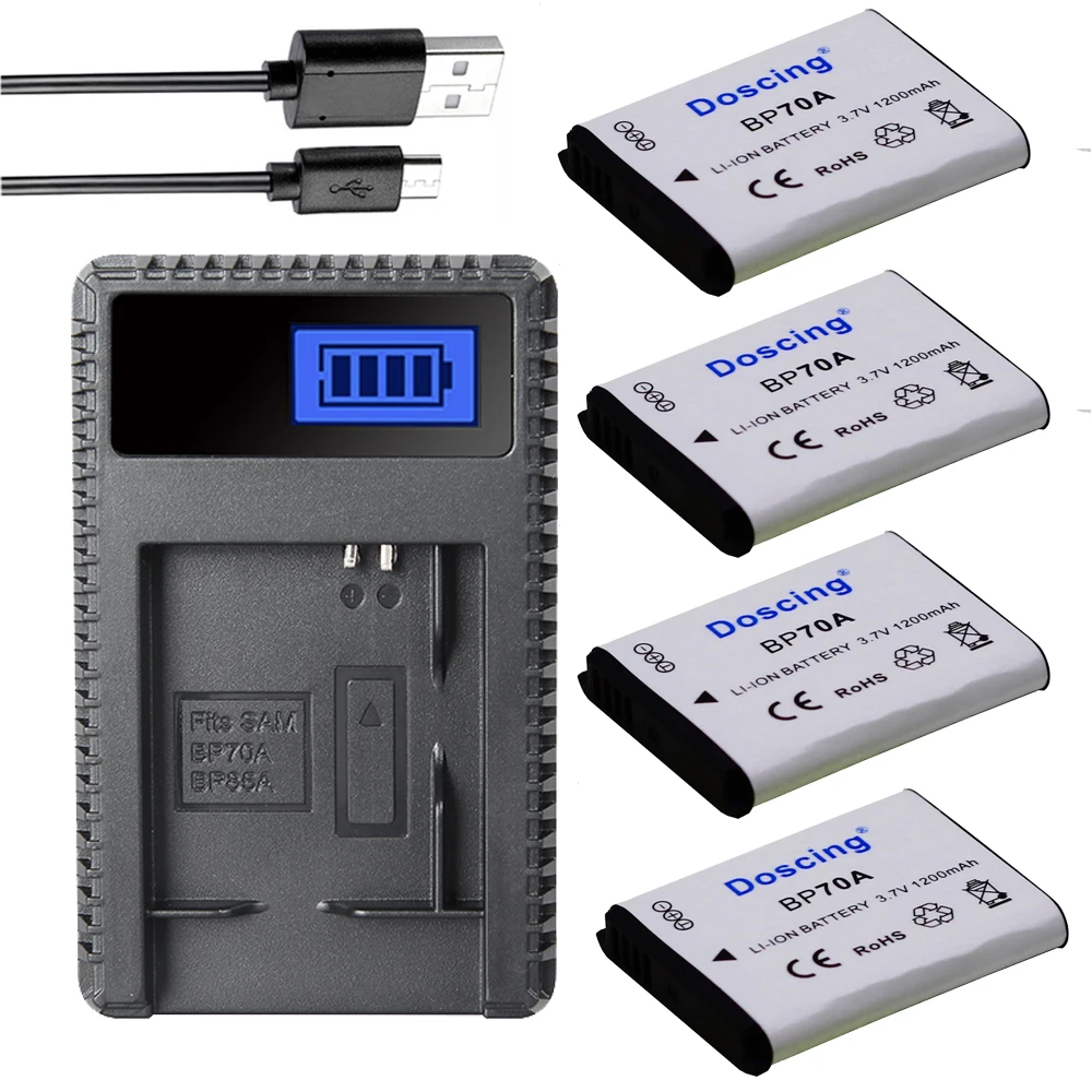 4Pcs BP 70A BP70A Camera Battery+ LCD Charger for Samsung ST90 ST95