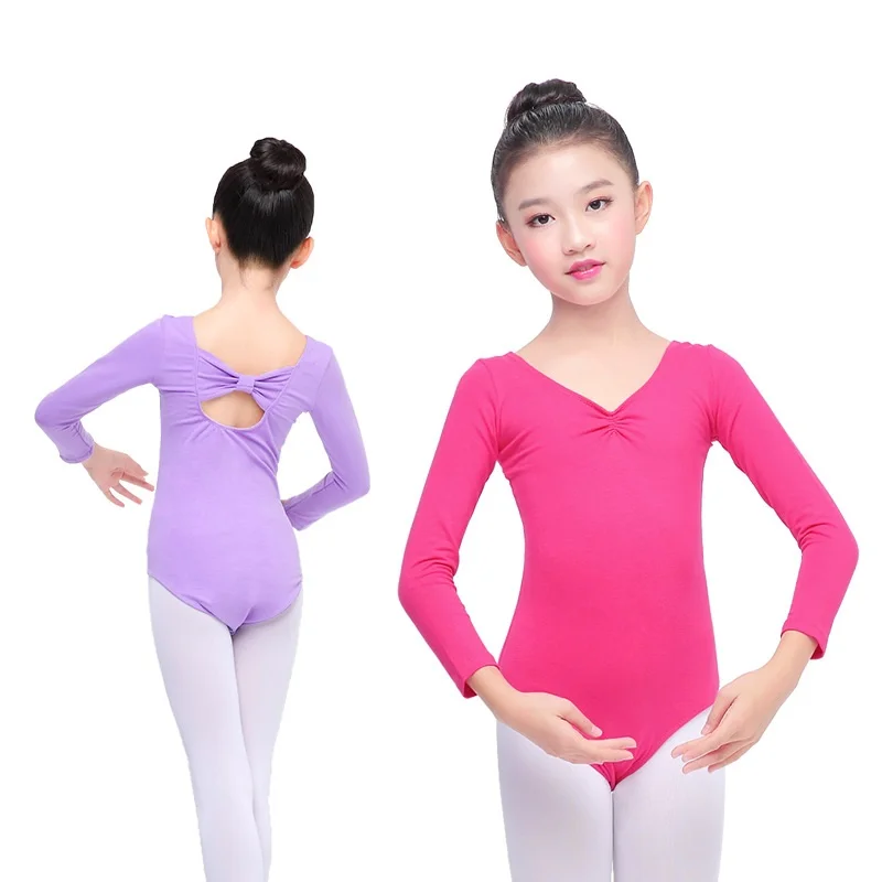 

Children Ballet Dance Costume Long Sleeve Dancing Suit Girl Cotton Dancing Practice Wear Body Dance Body Bow Tie Jumpsuit D0767