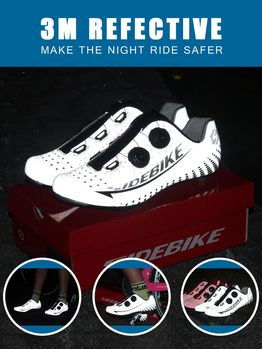 Sidebike 3M Reflectiv Carbon Ultralight Cycling Shoes self-Locking Racing Bike Shoes Road Bike Athletic Riding Shoes Ciclismo