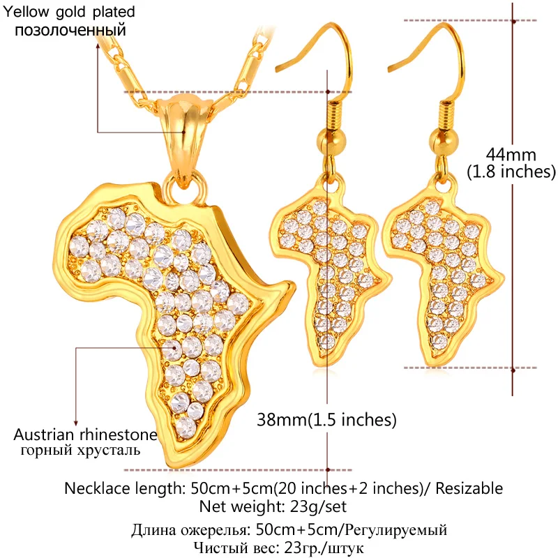 U7 Карта Африки Кулон Ожерелье Серьги Африканские Ювелирные Наборы Стразы Подвеска С Цепочкой Оптом S379