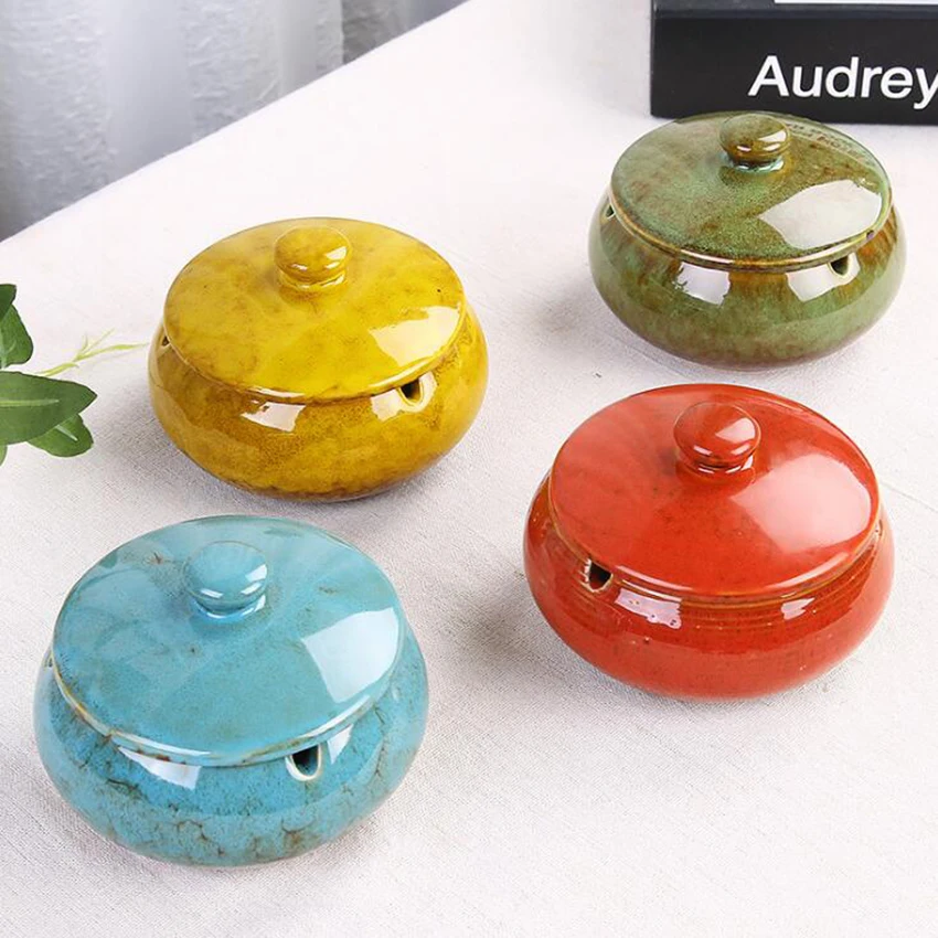 

Portable Ceramic Ashtray With Lid Windproof Outdoor Indoor Cigarette Ashtray Chinese Style Ash Holder Logo Can Be Customized