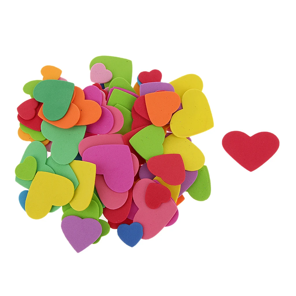 Pack of 100 Mixed Foam Heart Shapes  for  Kids Children Craft  DIY Work Decoration