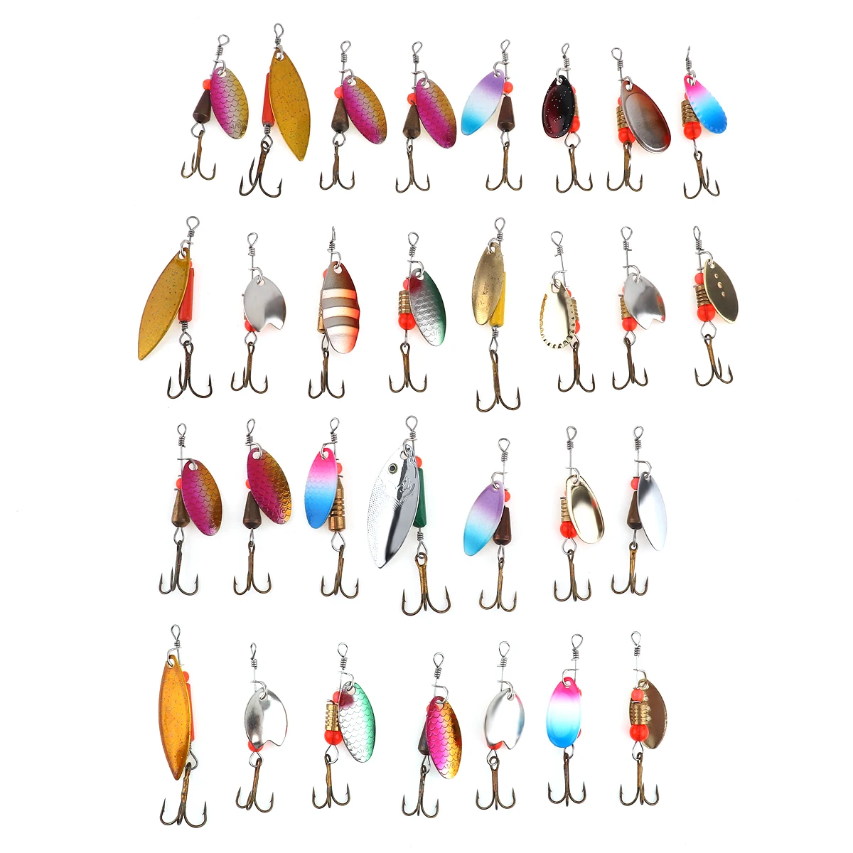 

31pcs Assorted Metal Fishing Lures Kit Spinner Spoon Baits Crankbait with Treble Hooks and Plastic Box