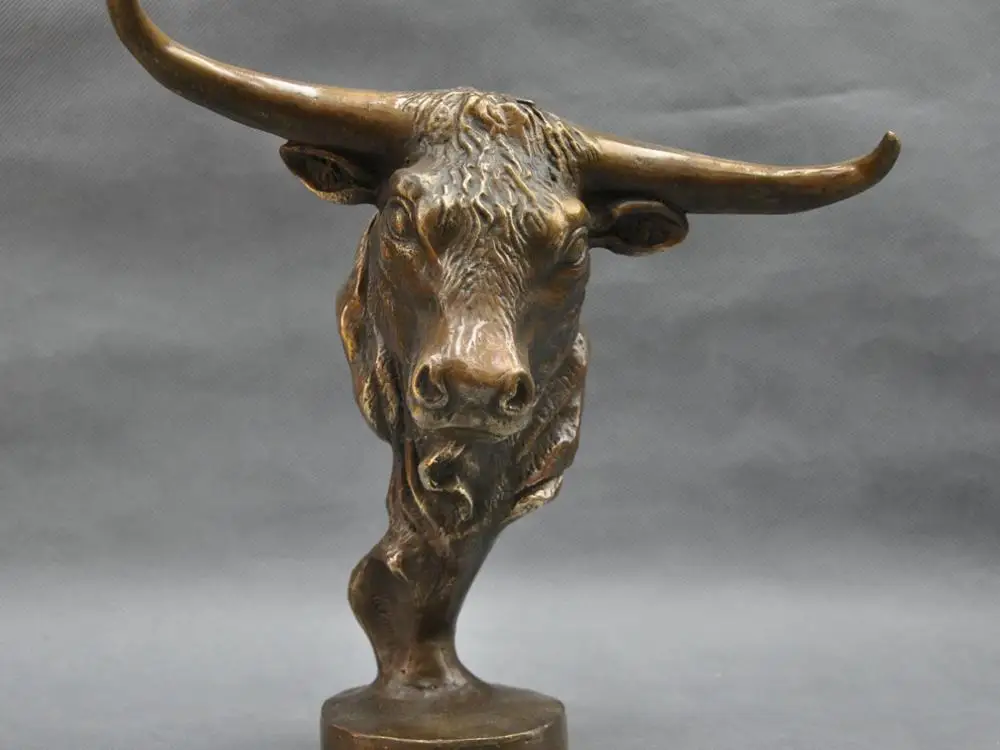 

10" China Pure Bronze Buffalo Bull OX Head Statue