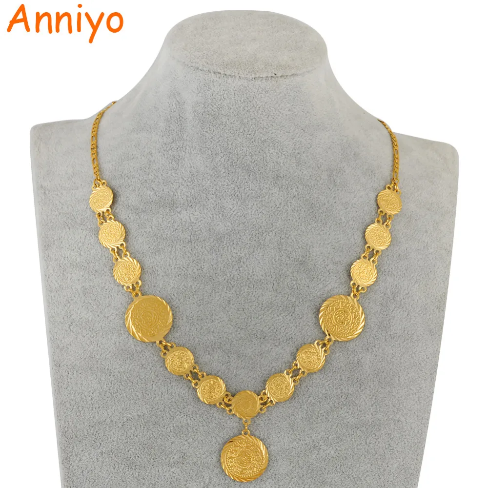 

Anniyo NEW Arabic Coin Necklace for Women Gold Color Arab/Africa Islamic Like Jewelry Make Money Gift Lucky