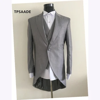

New Arrival Italian men tailcoat gray wedding suits for men groomsmen suit 3 pieces groom wedding suits peaked lapel men suits
