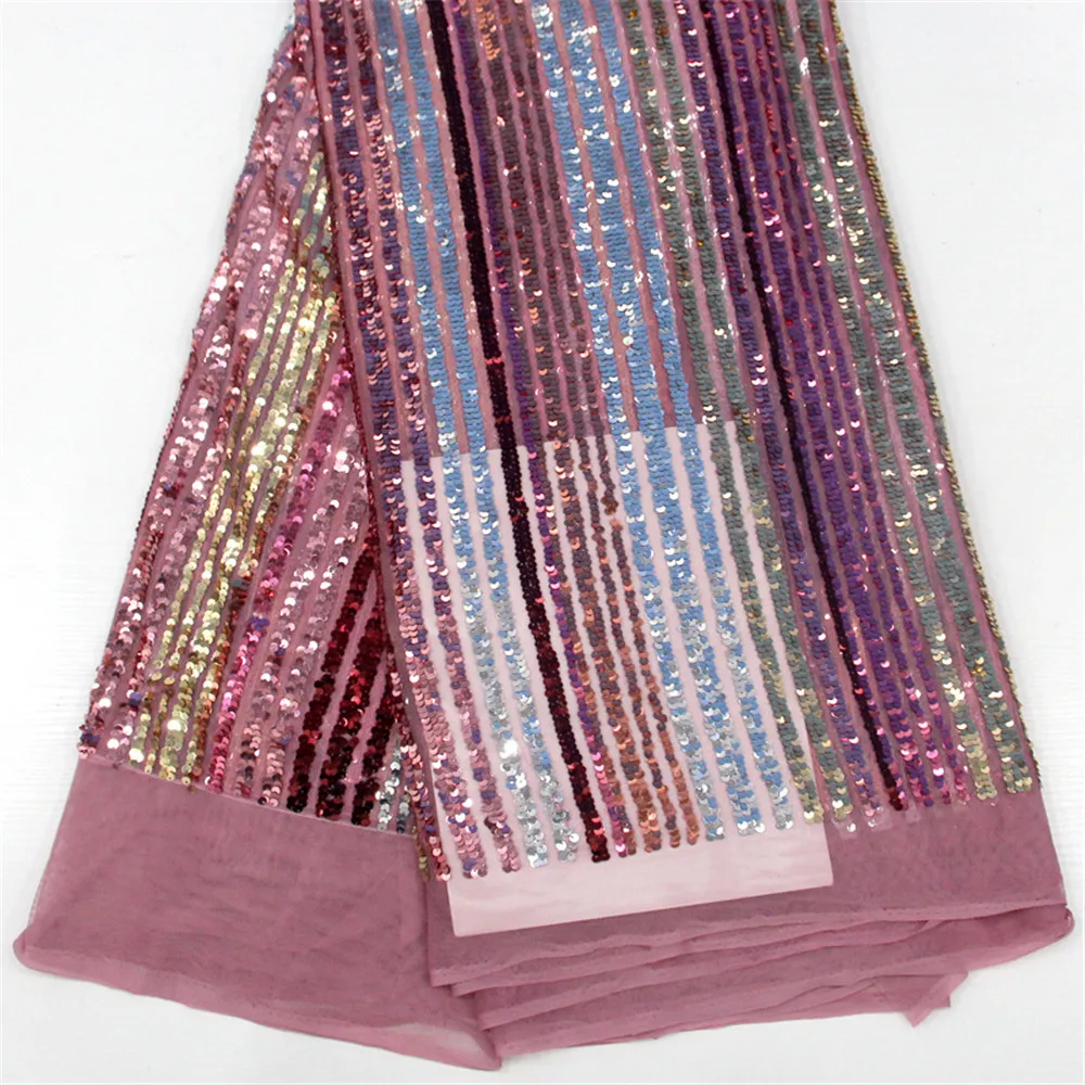 

African Lace Fabric 2018 French Sequins Net Lace new pink sequin fabric 5yard High Quality African Tulle Sequin Lace Fabric H491